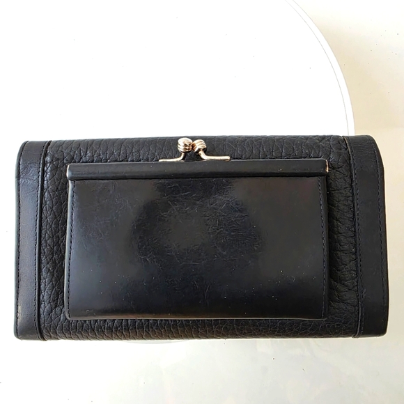 Dooney Bourke Trifold Wallet Clutch Leather Kisslock Coins Black - Picture 2 of 15